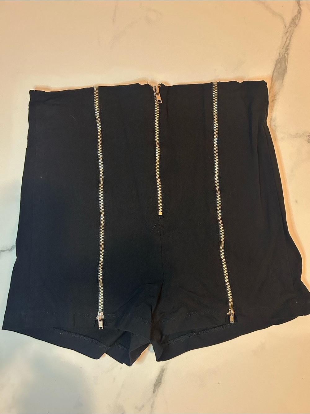 Boohoo Black High-Waist Shorts with Gold Trim Zippers Windsor